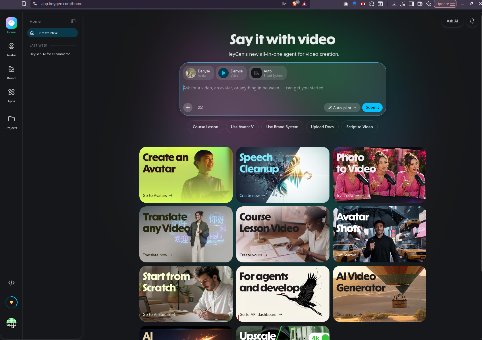 HeyGen homepage showing AI avatar video platform with 500,000+ users