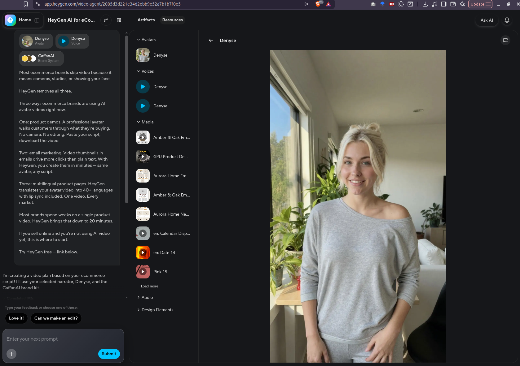HeyGen video creation interface showing script input and avatar selection